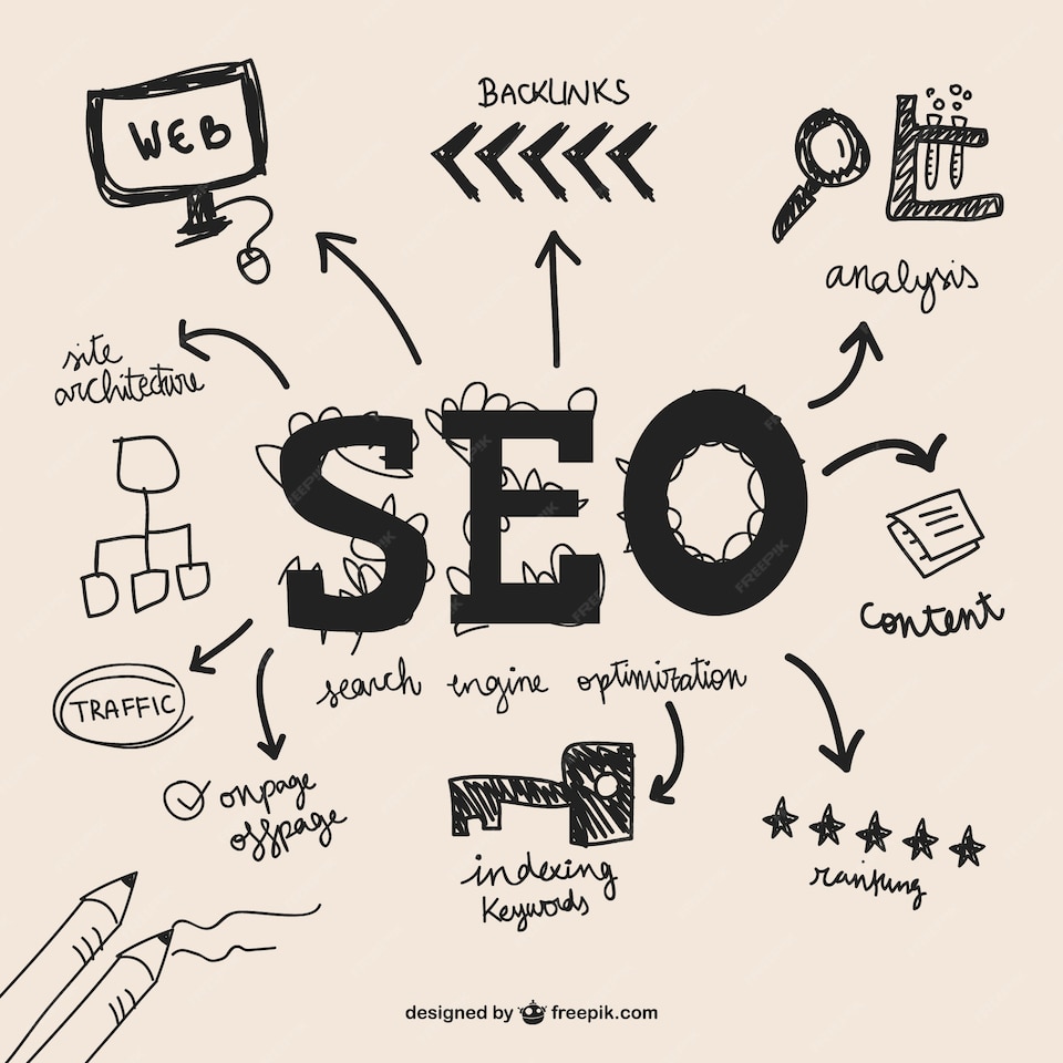 Wolfox Global Publishing SEO content strategy illustration showing a laptop, magnifying glass, and trending graph representing search engine optimization and digital marketing.